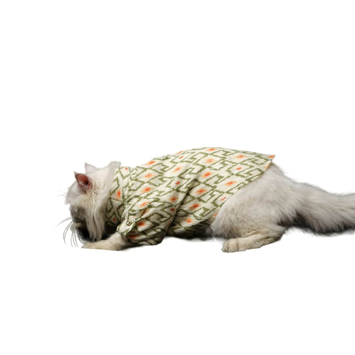 Pawgy Pets Heritage Summer Casual  Kurta For Cat - Off White with Orange