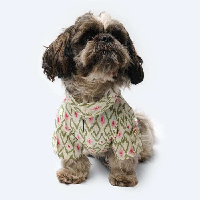 Pawgy Pets Heritage Summer Casual  Kurta For Dog- Off White with Pink