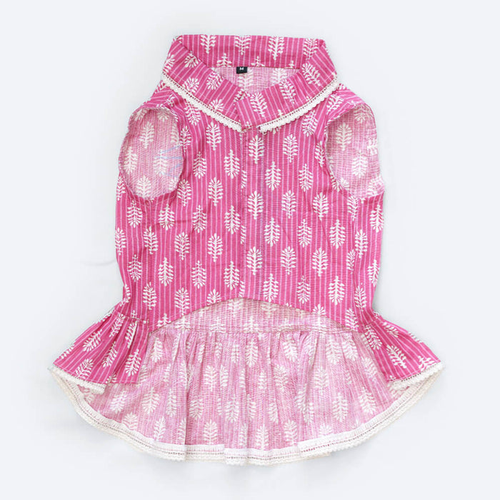 Pawgy Pets Heritage Hand Block Dress For Dog - Pink