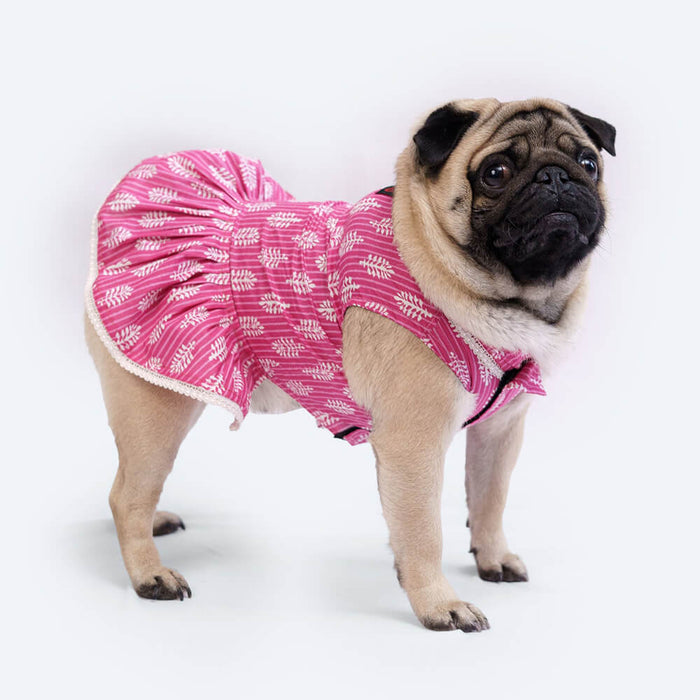 Pawgy Pets Heritage Hand Block Dress For Dog - Pink