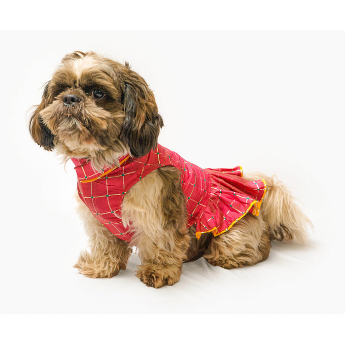Pawgy Pets Formal Check Ruffle Dress For Dog, Cat - Pink