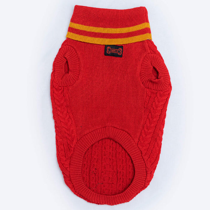 Pawgy Pets High Neck Cable Knit Sweater - Red