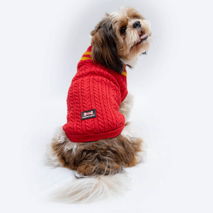 Pawgy Pets High Neck Cable Knit Sweater - Red