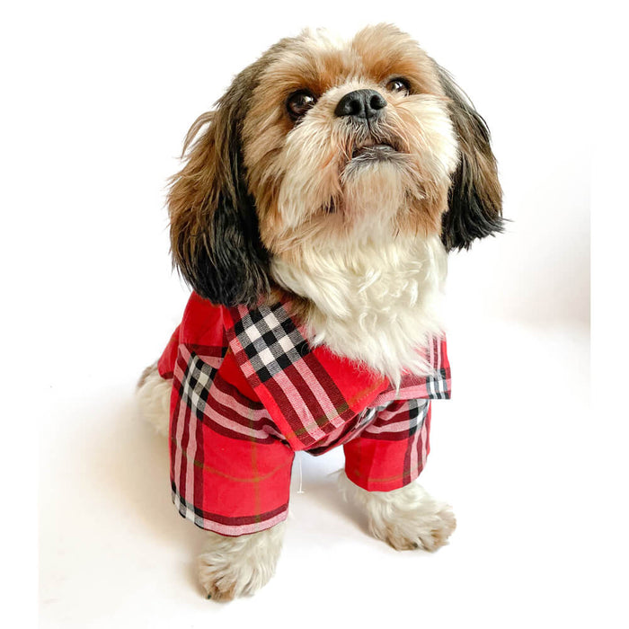 Pawgy Pets Checks Print Casual Shirts For Dog - Red