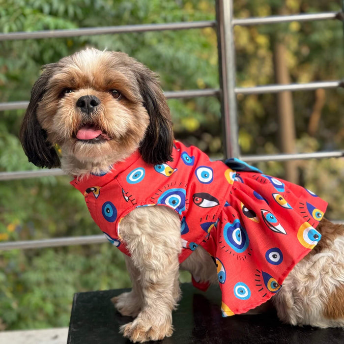 Pawgy Pets Nazar Na Lage Dress Red For Dogs