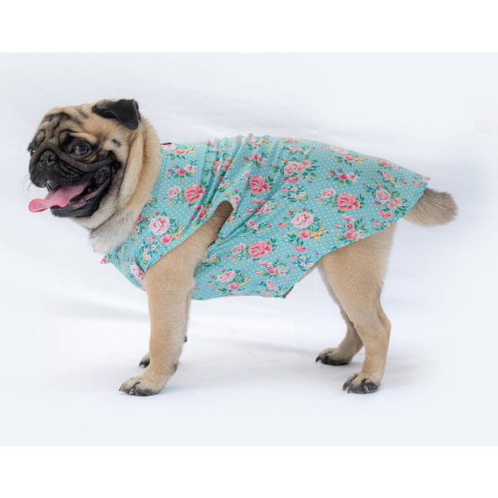 Pawgy Pets Sky Blue Floral Print Casual Sando For Dog