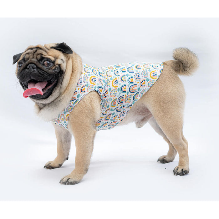 Pawgy Pets White Rainbow Print Casual Sando For Dog