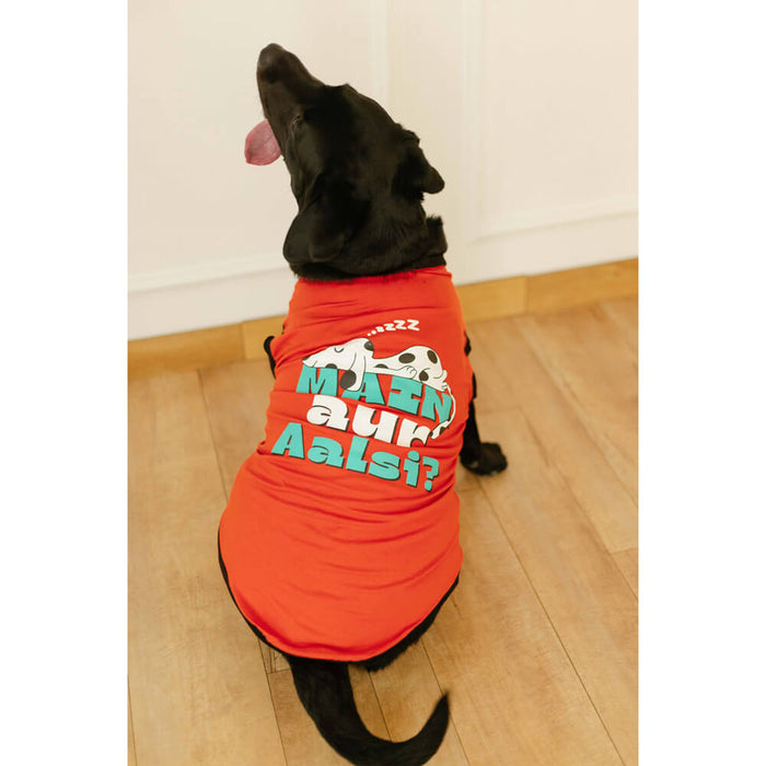 Pet Set Go Main Aur Aalsi Dog T-shirt Sleeveless - Reddish Orange