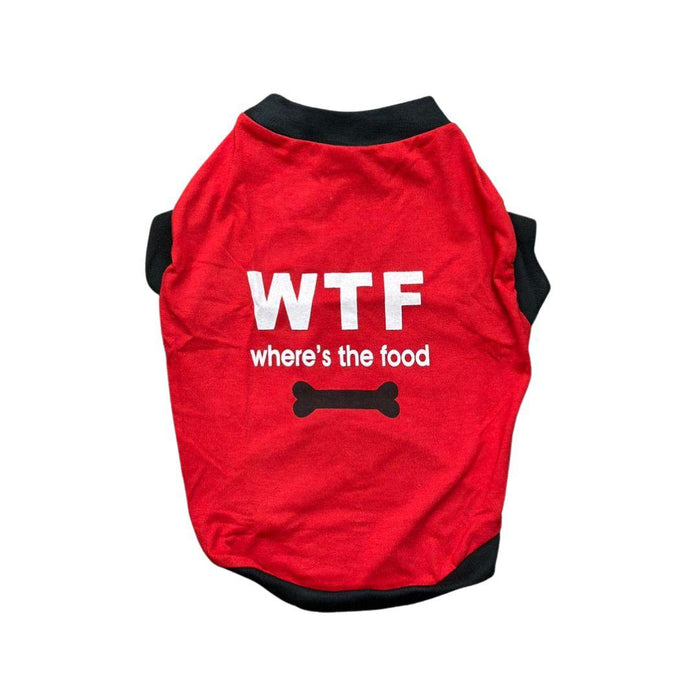 Pet Set Go WTF- Where's the Food Sleeveless Dog T-Shirt - Red