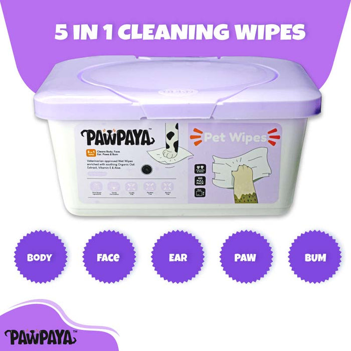 Pawpaya 19 X 16 CM Pet Wipes - 100 Pack Tub