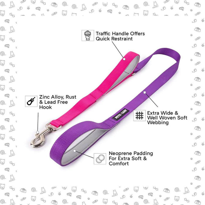 Pets Way Walk Essentials Dual Handle Leash - Amethyst & Fuschia