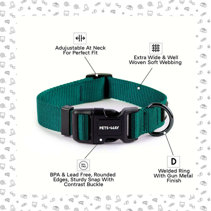 Pets Way Walk Essentials Solid Dog Collar - Emerald