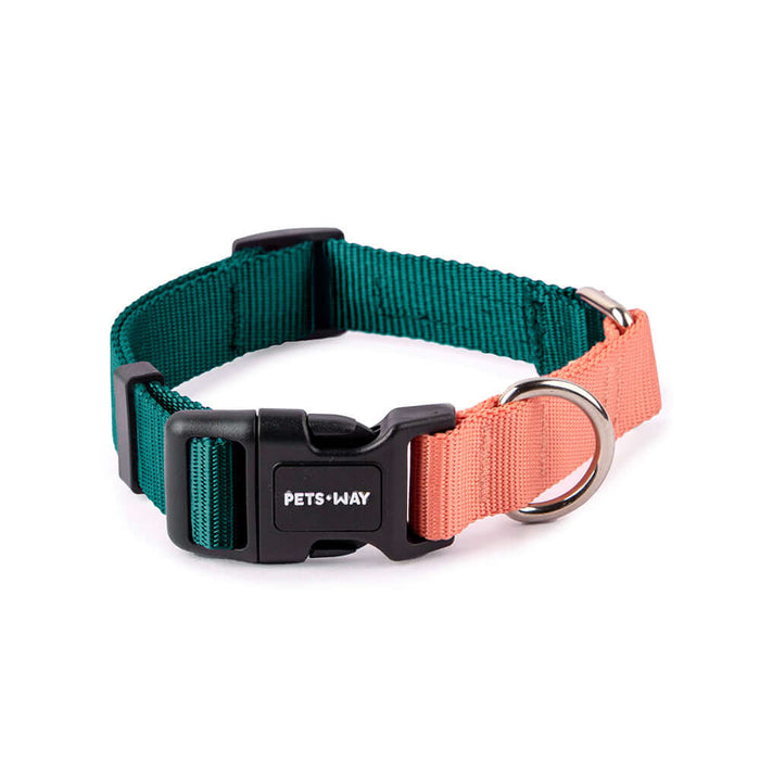 Pets Way Walk Essentials Dual Color Dog Collar - Emerald & Peach