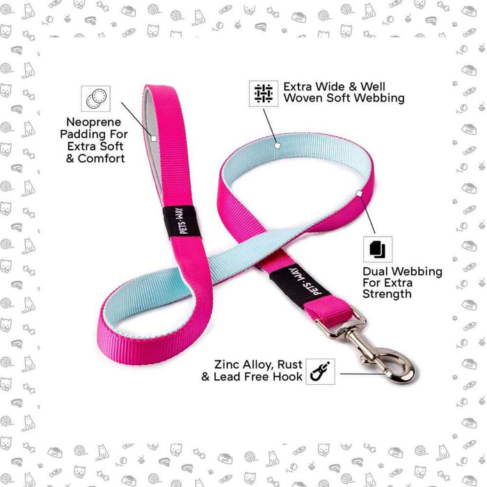 Pets Way Walk Essentials Dual Color Leash - Fuschia & Sky