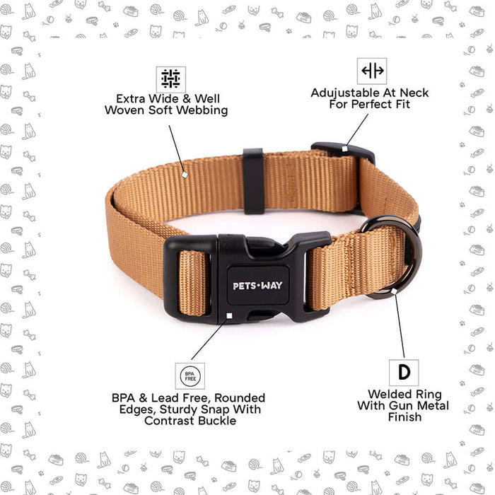 Pets Way Walk Essentials Solid Dog Collar - Honey