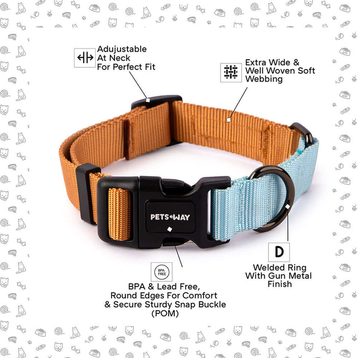Pets Way Walk Essentials Dual Color Dog Collar - Honey & Sky