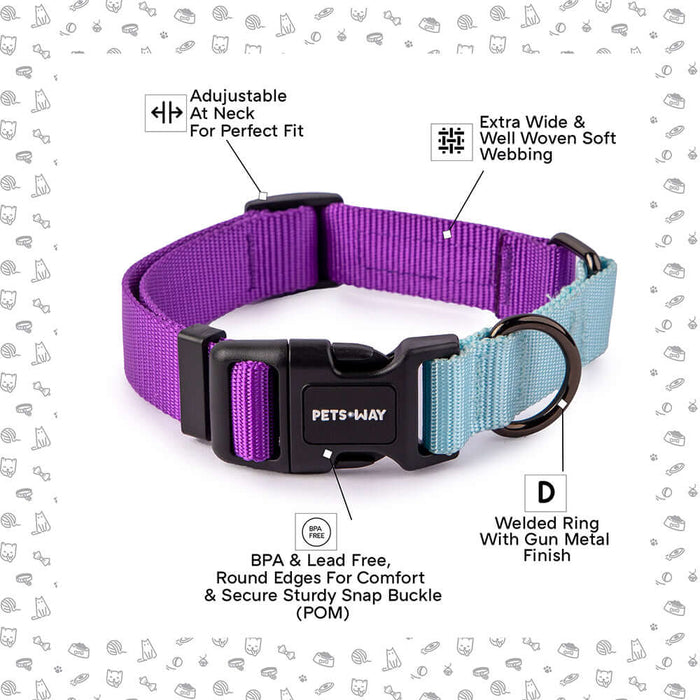 Pets Way Walk Essentials Dual Color Dog Collar - Amethyst & Sky