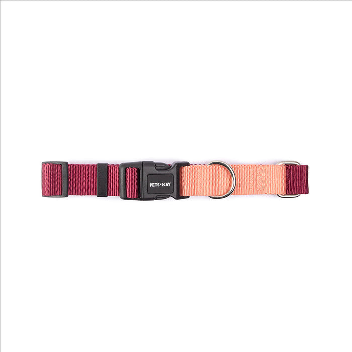 Pets Way Walk Essentials Dual Color Dog Collar - Wine & Peach