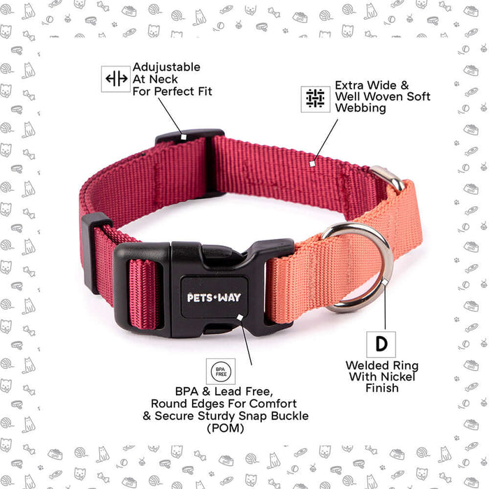 Pets Way Walk Essentials Dual Color Dog Collar - Wine & Peach