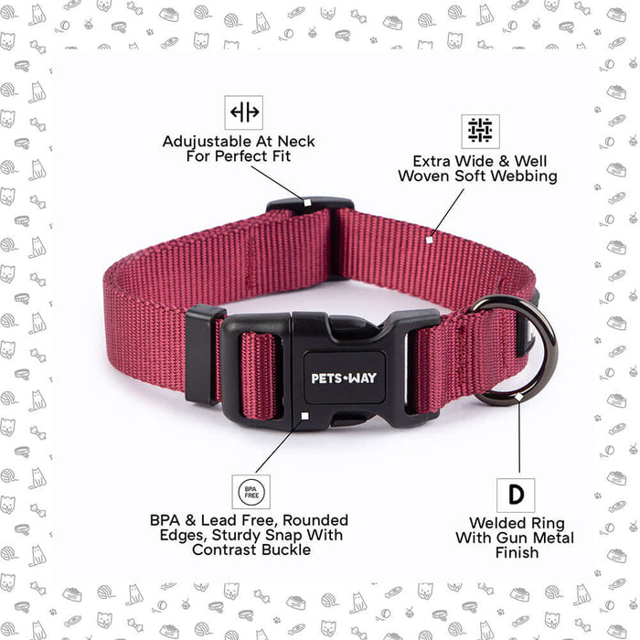 Pets Way Walk Essentials Solid Dog Collar - Wine