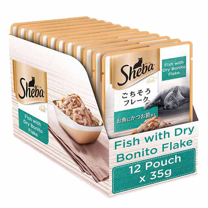 Sheba Premium Fish With Dry Bonito Flake Cat Wet Food 12 Units / Pouches of 35G