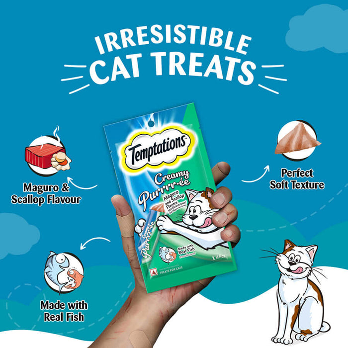 Temptations Creamy Purrrr-ee Cat Treats Maguro and Scallop Flavors  12 Units / Pouches of 48G