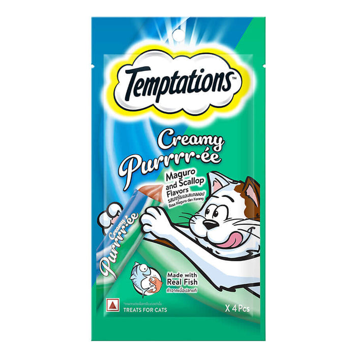Temptations Creamy Purrrr-ee Cat Treats Maguro and Scallop Flavors  12 Units / Pouches of 48G