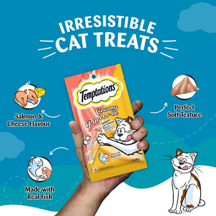 Temptations Creamy Purrrr-ee Cat Treats Salmon & Cheese Flavour 12 Units / Pouches of 48G