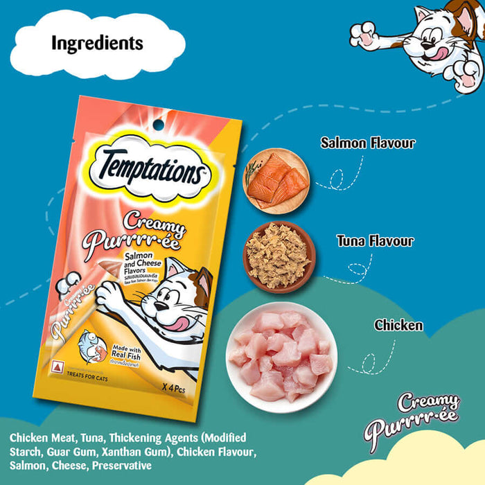 Temptations Creamy Purrrr-ee Cat Treats Salmon & Cheese Flavour 12 Units / Pouches of 48G