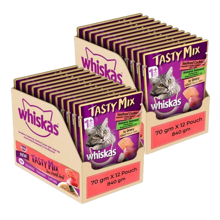 Whiskas Seafood Cocktail Wakame Seaweed In Gravy Cat Adult Wet Food - 70gm
