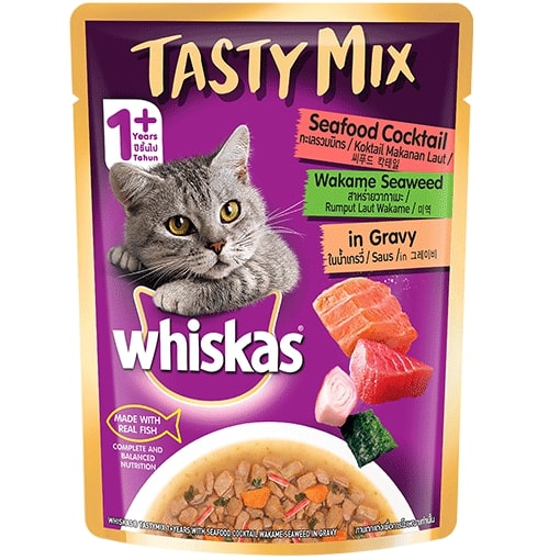 Whiskas Seafood Cocktail Wakame Seaweed In Gravy Cat Adult Wet Food - 70gm