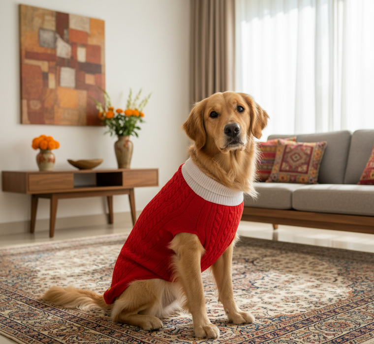 BearHugs Cable Knit Dog Sweater - Red