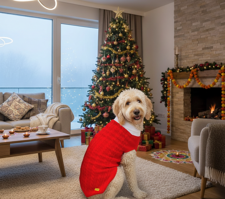 BearHugs Cable Knit Dog Sweater - Red