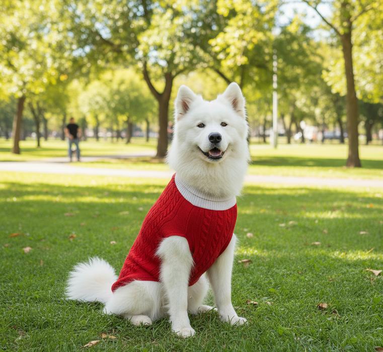 BearHugs Cable Knit Dog Sweater - Red
