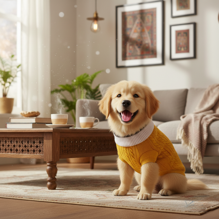 BearHugs Cable Knit Dog Sweater - Yellow