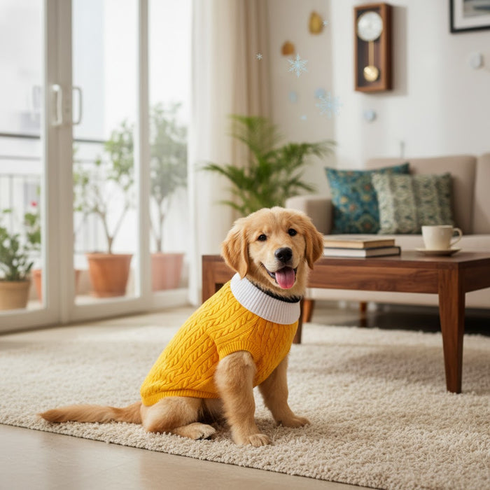 BearHugs Cable Knit Dog Sweater - Yellow