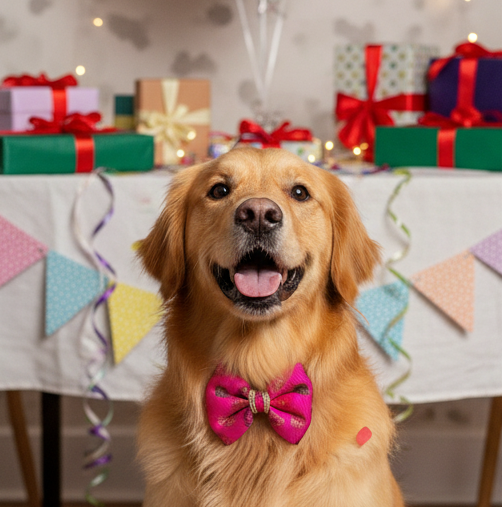 BearHugs Adjustable Festive Pink Bow Tie for Pets