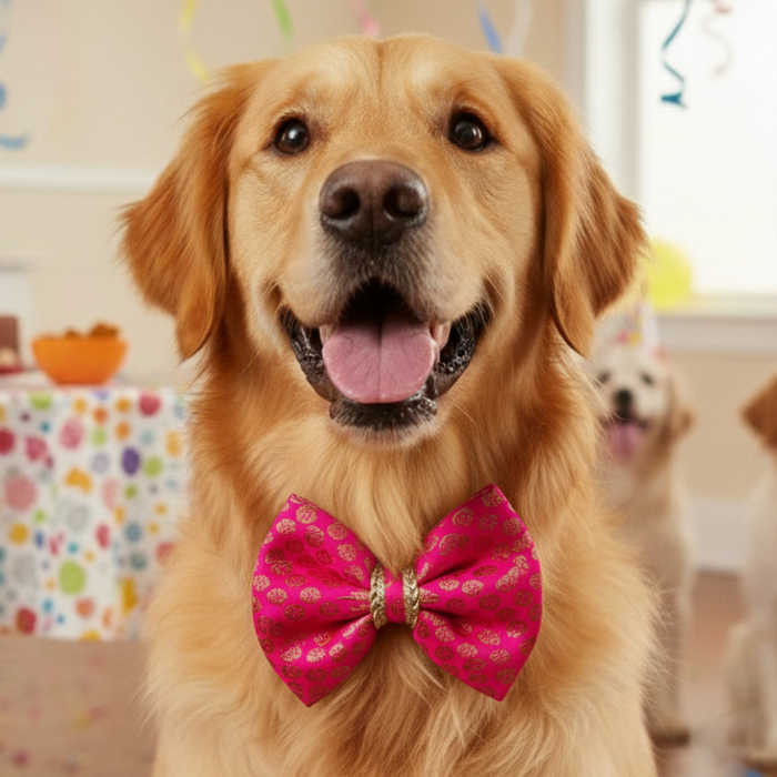 BearHugs Adjustable Festive Pink Bow Tie for Pets