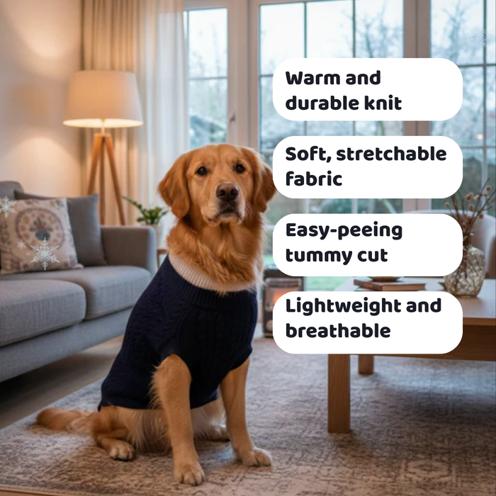 BearHugs Cable Knit Dog Sweater - Navy Blue