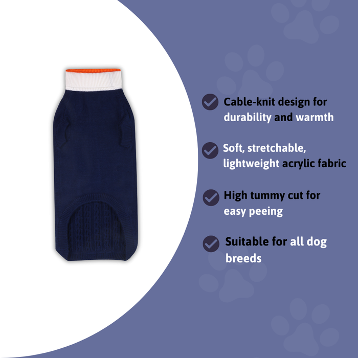 BearHugs Cable Knit Dog Sweater - Navy Blue