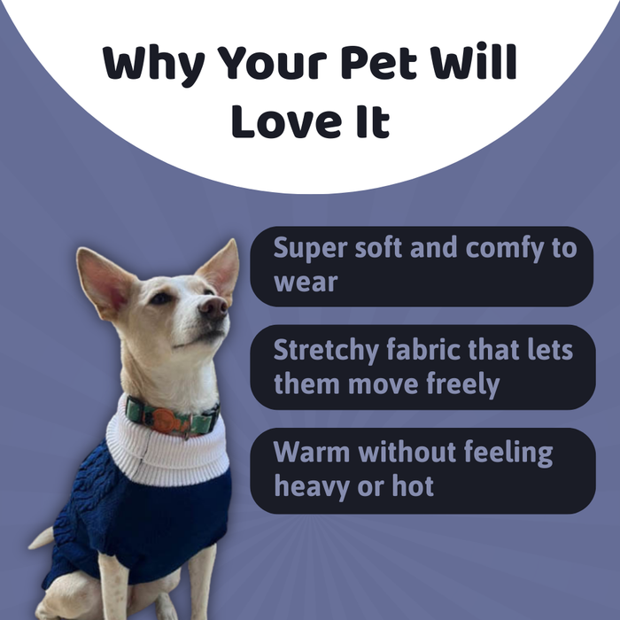 BearHugs Cable Knit Dog Sweater - Navy Blue