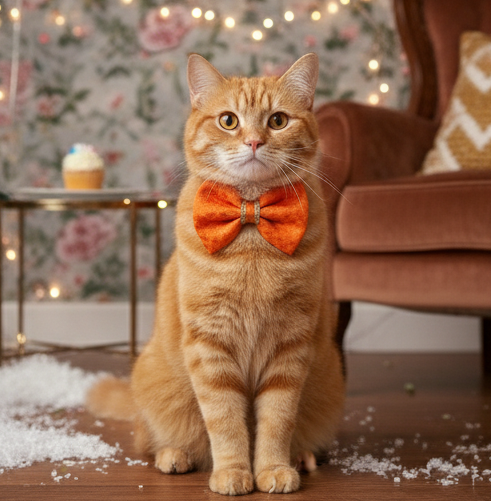 BearHugs Adjustable Festive Orange Bow Tie for Pets