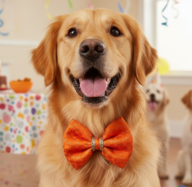 BearHugs Adjustable Festive Orange Bow Tie for Pets