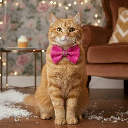 BearHugs Adjustable Festive Pink Bow Tie for Pets