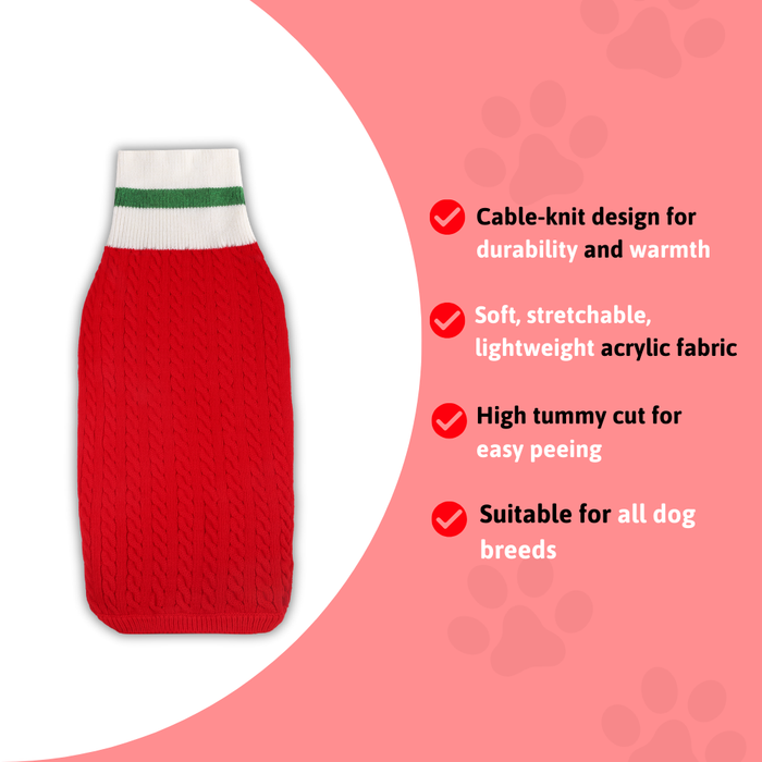 BearHugs Cable Knit Dog Sweater - Red