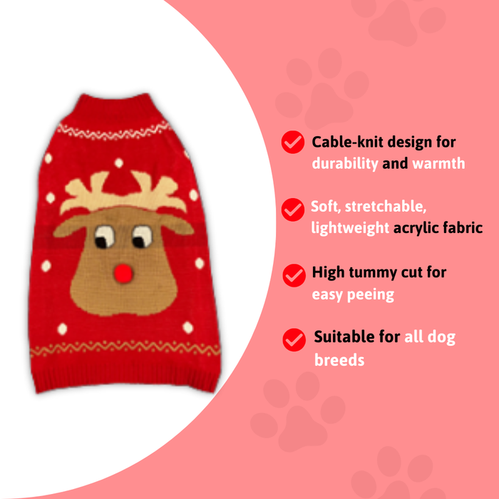 BearHugs Reindeer Print Pet Sweater for Dogs