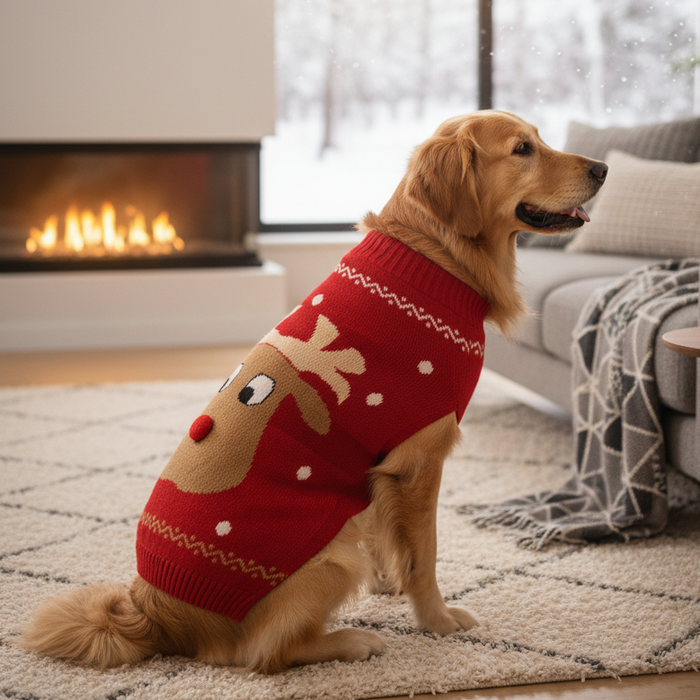 BearHugs Reindeer Print Pet Sweater for Dogs