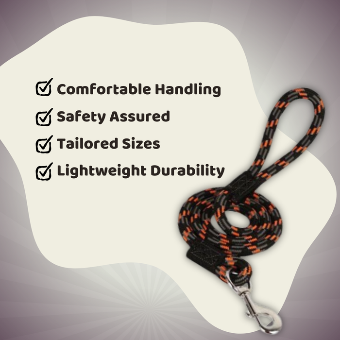 BearHugs Essential Reflective Rope Dog Leash - Shades of Black