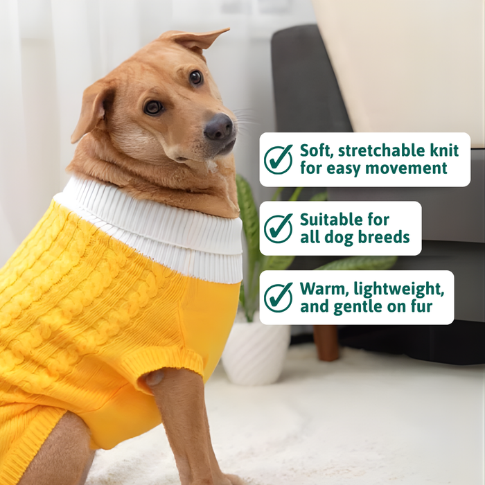 BearHugs Cable Knit Dog Sweater - Yellow