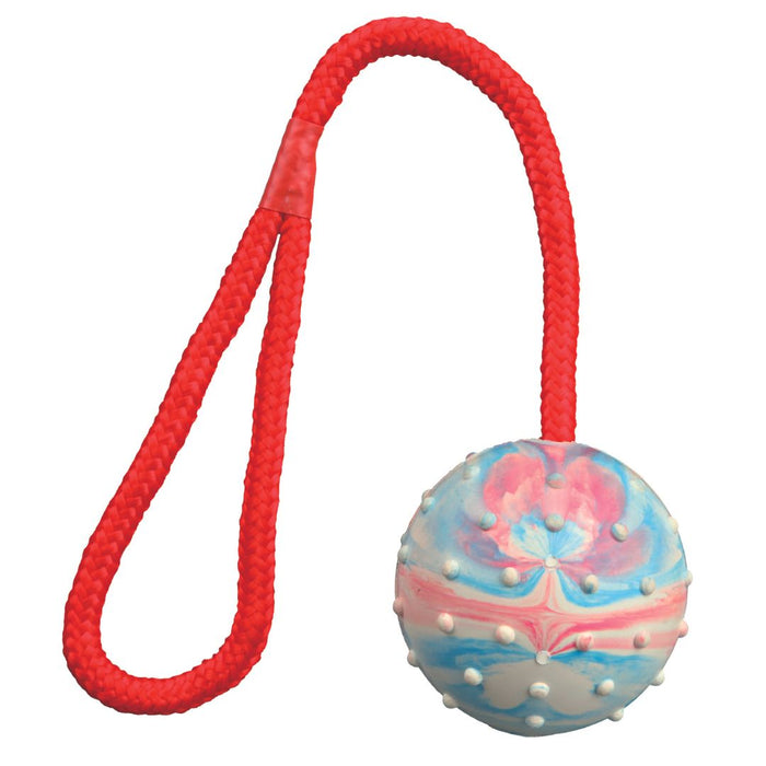 Trixie - 6/30 cm Ball On A Rope Natural Rubber diameter - Assorted colours